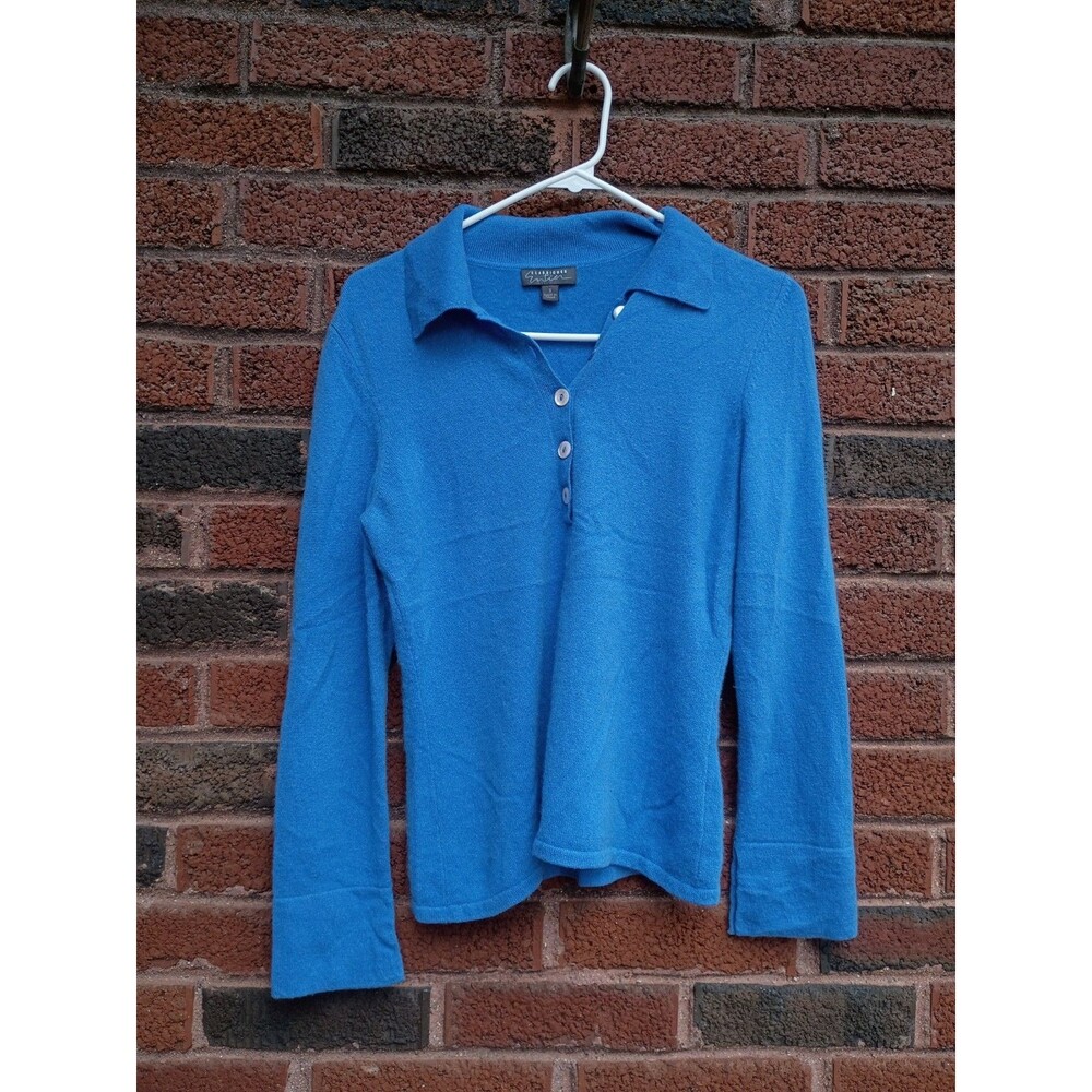 Classiques Entier Cashmere Sweater Womens small Blue Polo Henley Long Sleeve